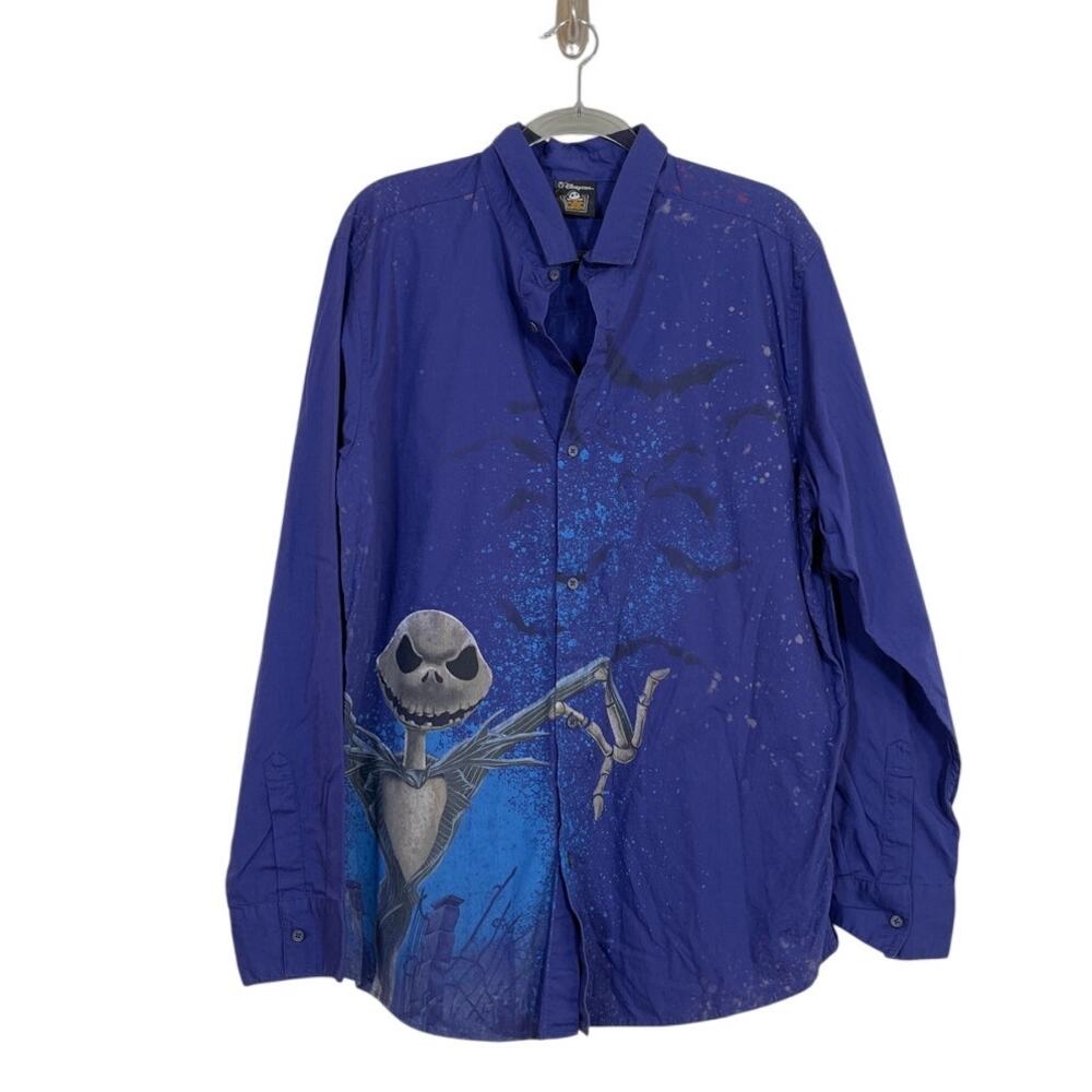 The Disney Store The Nightmare Before Christmas Mens Button Up Top Size XL Blue